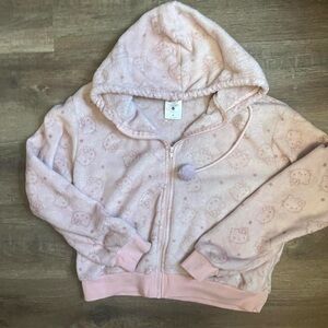 Sanrio Hello Kitty pastel pink zip up hoodie with pom poms